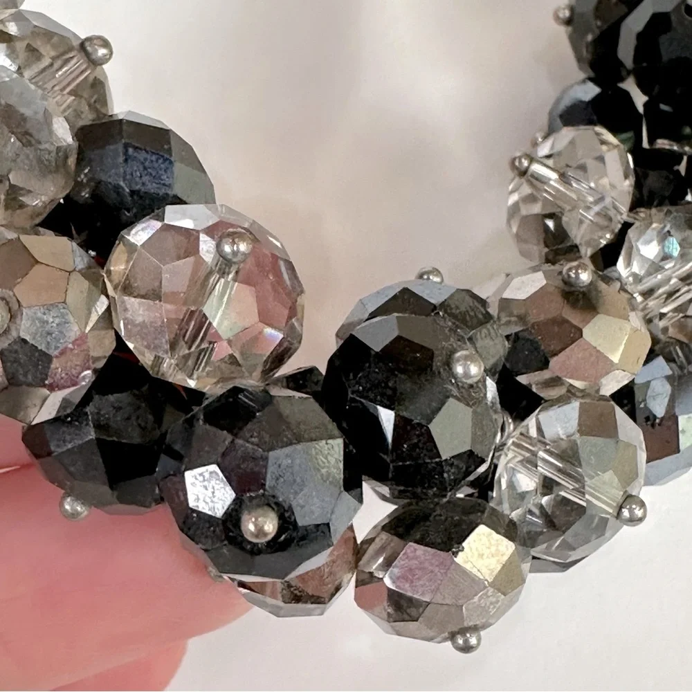 Ali Kahn New York Black & Clear Metallic Crystal Ribbon Choker Necklace Goth